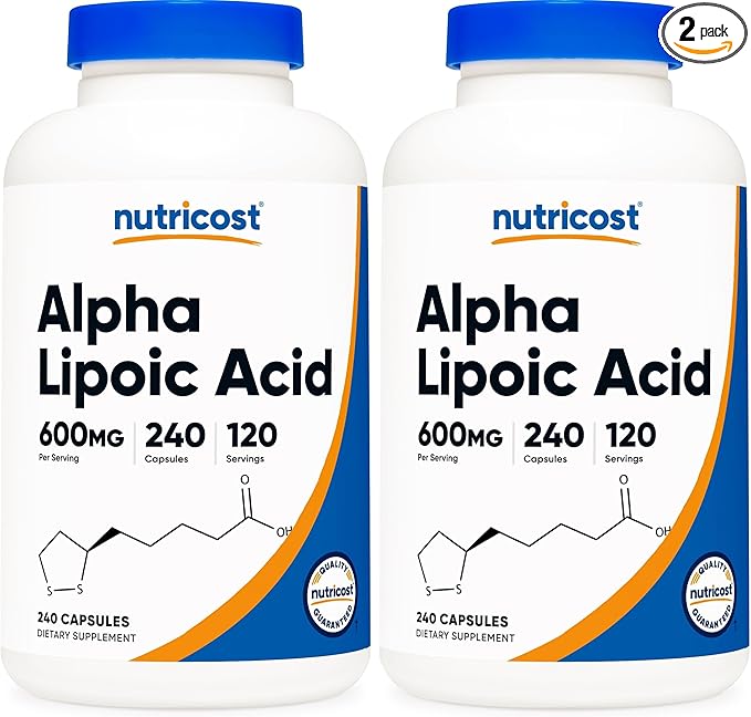 Nutricost Alpha Lipoic Acid 600mg Per Serving 240 Capsules - Gluten Free Vegetarian Capsules Soy Free &amp Non-GMO (Pack of 2)