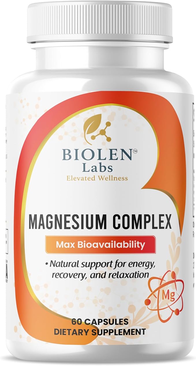 Magnesium Complex Max Bioavailability Formula for Energy Recovery Relaxation 60 Vegan Capsules Non-GMO Gluten-Free