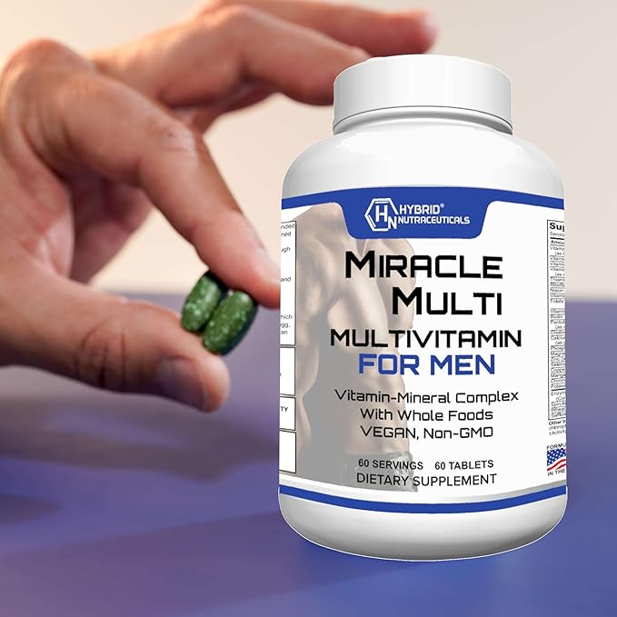 MiracleMulti Best Multivitamin for Men Vitamin and Mineral Supplement with Probiotics Superfood Enzyme Blend: Support for Heart Prostate Stamina Energy: Non-GMO (2-Pack 120 Tablets)