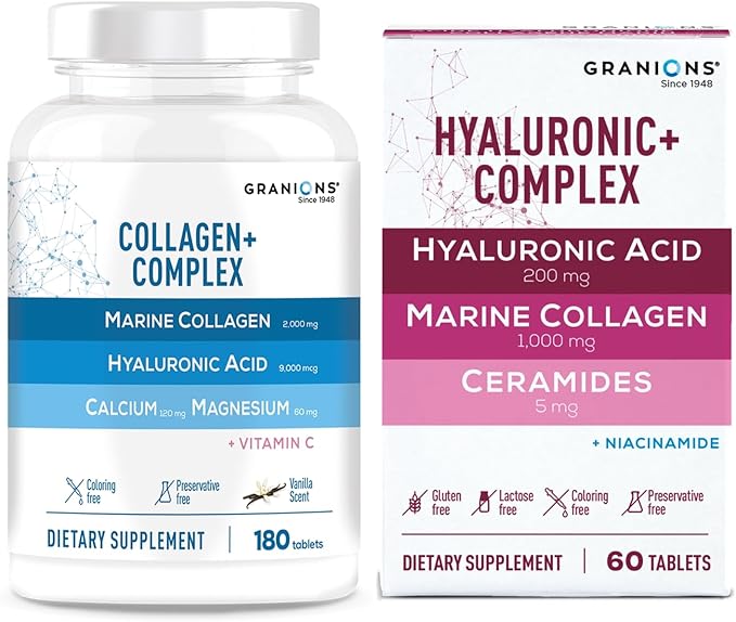 Granions Collagen Complex Calcium Magnesium and Collagen Hyaluronic Complex Wellness &amp Beauty Bundle