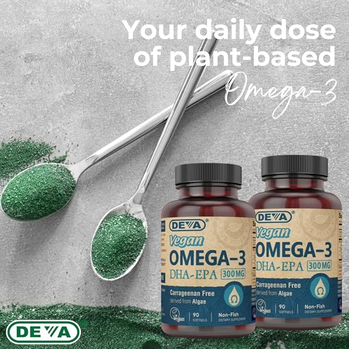 DEVA Vegan Omega-3 DHA EPA Supplement Once-Per-Day Softgel 300 MG - Carrageenan Gelatin &amp Gluten Free - Non-Fish Algae Oil Fatty Acids - 90 Softgels