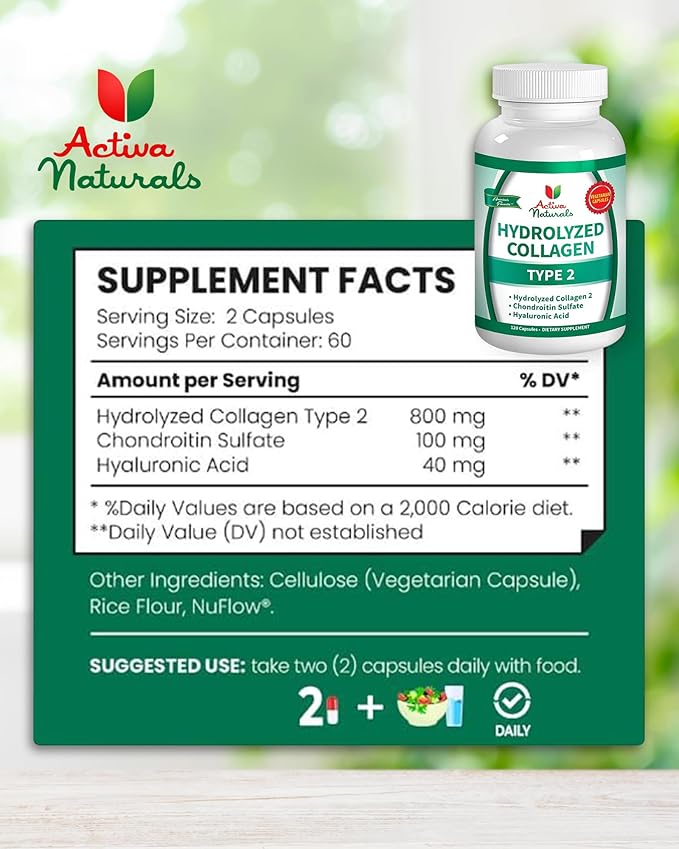Collagen Type 2 with Chondroitin &amp Hyaluronic Complex + Maitake Mushroom Extract Capsules – Joint Skin Hair &amp Nail Care Daily Wellness &amp Balance No Fillers or Artificial Colors – 120 V