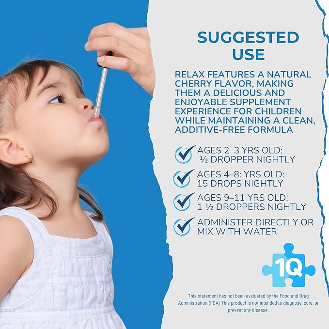 1Q Relax – Liquid Calm Natural Drops for Kids| Magnesium Glycinate L-Theanine &amp L-Glycine |No Melatonin Sugar-Free Vegan Non-GMO | Advanced Absorption | Gentle Mood Bedtime &amp Sleep Suppor