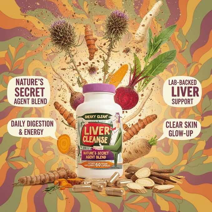 Liver Cleanse Support Supplement w Organic Milk Thistle - Nature's Secret Agent Blend - 60 Vegan Capsules