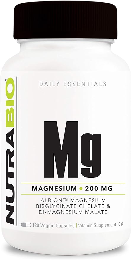 NutraBio Magnesium Supplement Magnesium Glycinate for Sleep Biglycinate D-Magnesium Malate Muscle &amp Nerve Support for Men and Women 120 Vegetable Capsules