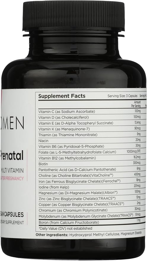 Beli Women Prenatal Multivitamin for All Stages of Pregnancy 400mg Choline Folate Vitamin D. Supports Egg Quality and Fertility Gluten &amp Allergen Free 90 Vegan Capsules (30-Day Supply)