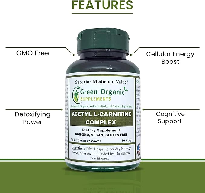 Green Organic Supplements Acetyl L-Carnitine Carnitine ALC High Absorbable Non-GMO Gluten-Free (Pack of 4)