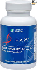 Longevity by Nature H.A.95 Hyaluronic Acid Supplements Antioxidant Skin Hydration Eye Joint Natural Rooster Comb 60 Capsules