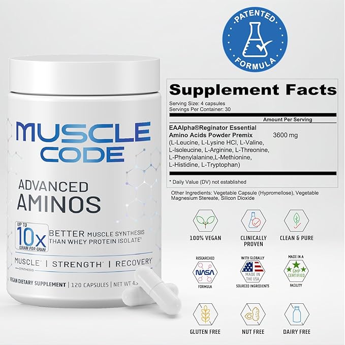 NAUTILUS Muscle Code Essential Amino Acid Capsules – Muscle Synthesis &amp Repair &amp Strength – Unflavored – 30 Servings – Clinically Studied – 0g Sugar Keto Vegan Gluten Free Dairy Free