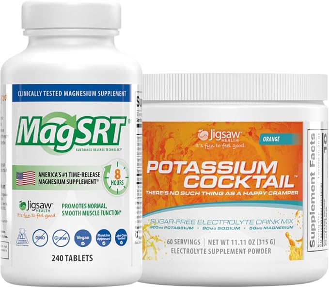 Jigsaw Health Bundle | MagSRT 240 Tablets and Potassium Cocktail (Orange) 60 Servings (Jar)