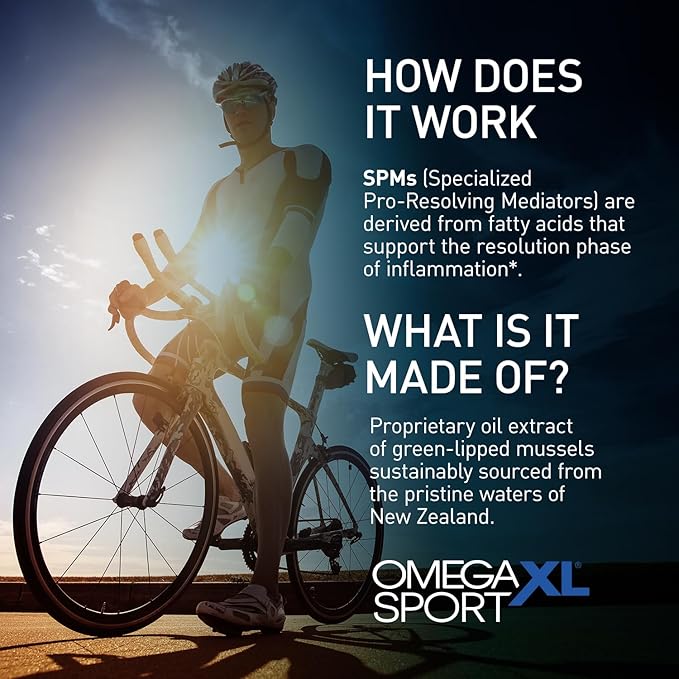 OmegaXL Sport Extra Strength Muscle Recovery Supplement and Respiratory Support Supplement - Improves DOMS and ROM Clinically Supported Green-Lipped Mussel Oil (60 Softgels)