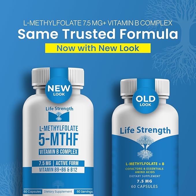 L-Methylfolate 7.5mg + Vitamin B Complex - 5-MTHF B6 &amp B12 Methylcobalamin - 60 Capsules - Professional Strength Active Methyl Folate - Non GMO Gluten Free No Fillers (2-Month Supply)