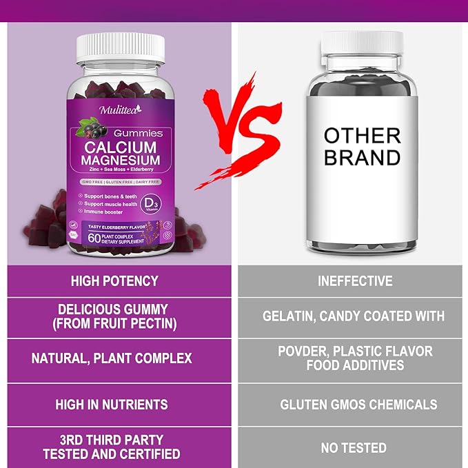 Calcium Magnesium Zinc Gummies with High Absorption Magnesium Glycinate Potassium -Plant Calcium Supplement w/ D3 &amp Sea Moss for Bone Muscles Calm Mood &amp Sleep Support- Kids &amp Adults (2