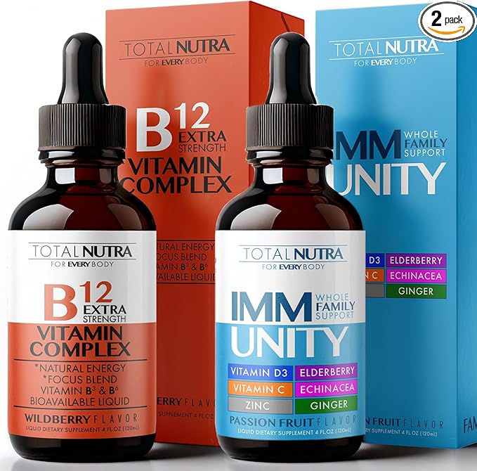 Extra Strength B Vitamin Drops and 6-in-1 Liquid Multivitamin Supplement | Instant Energy Focus &amp Metabolism Support | Immune Defense Support for Kids and Adults