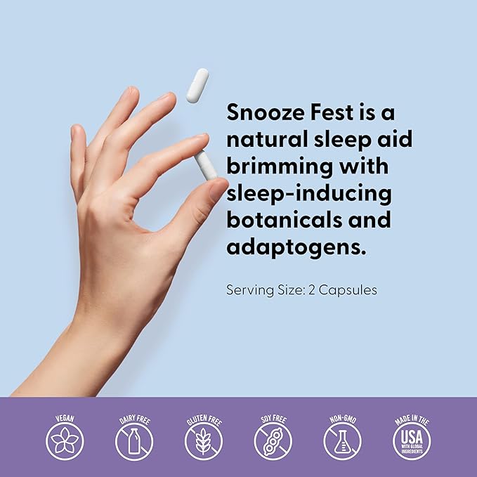 LIVELY VITAMIN CO Snooze Fest - Full REM Cycles - Balanced Sleep - Relax Body &amp Mind - Rest &amp Recovery - GABA - Chamomile - Melatonin - Tryptophan - Valerian Root - Lemon Balm - Poppy - 120 Co