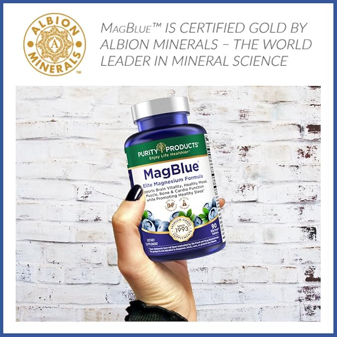 Purity Products MagBlue - Magnesium Bisglycinate Buffered &amp More - 90 Tablets