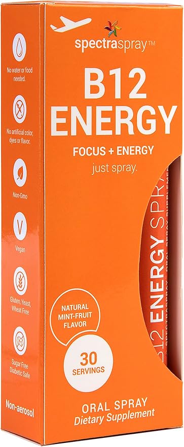 Spectraspray Vegan Vitamin B12 Oral Spray Vitamins - Daily Essential Vitamin with 500 mcg Methyl Form B12 30 Day Supply per Spray