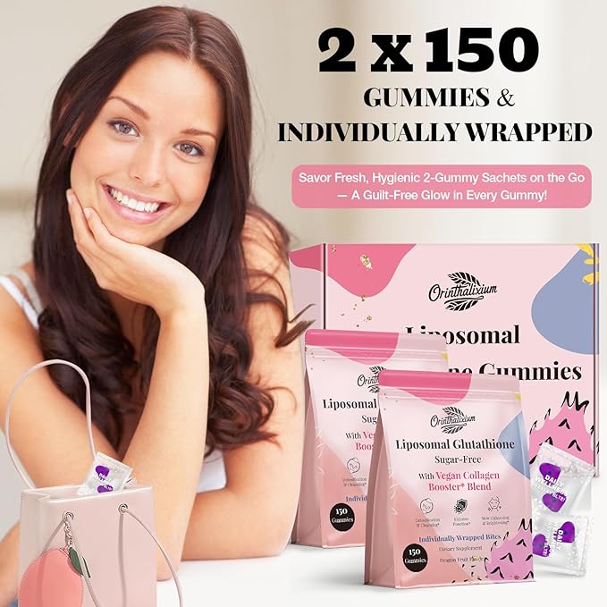 Liposomal Glutathione Gummies 1000MG - Sugar Free Reduced L-Glutathione with Vitamin C &amp Vegan Collagen - Antioxidant &amp Skin Wellness - 300 Count (2 Pack)