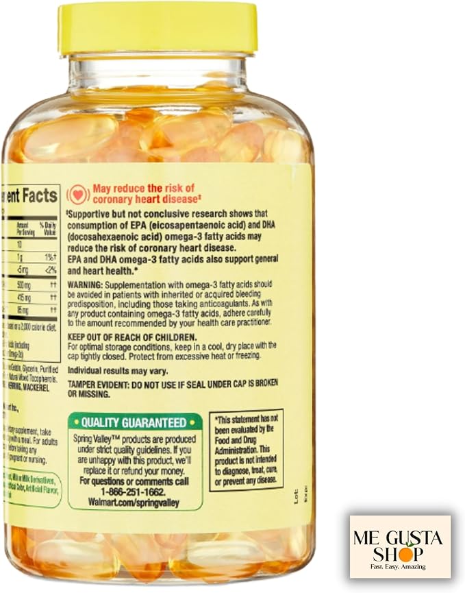 Spring Valley Omega 3 500mg 180 Softgels from Fish Oil Dietary Supplements + me Gusta Sticker