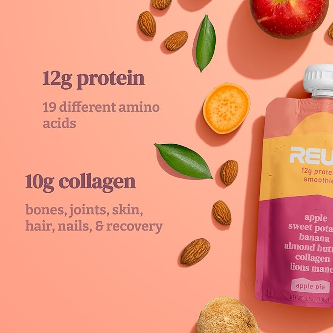 Reup Collagen Protein Smoothie - 12g Protein 10g Collagen Dairy Free Ready to Drink - High Protein Snacks for Adults Dairy Free Protein Shakes Protein Pouches Adult Smoothie Pouches - 8 Count