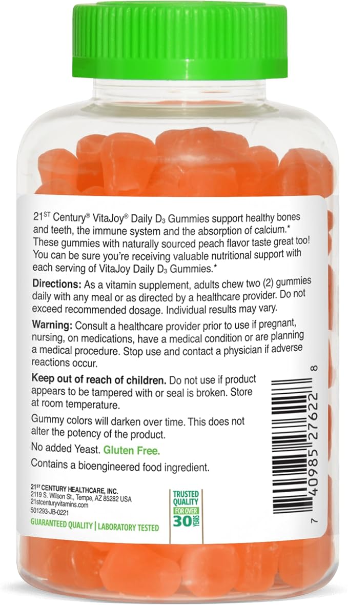 21st Century Daily D Gummies Fruit Flavored - 120 Gummies Pack of 3