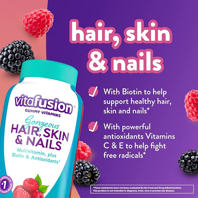 Vitafusion Gorgeous Hair Skin &amp Nails Multivitamin Plus Biotin Vitamin B12 Cherry Gummies for Energy Metabolism Support 135ct &amp 90ct