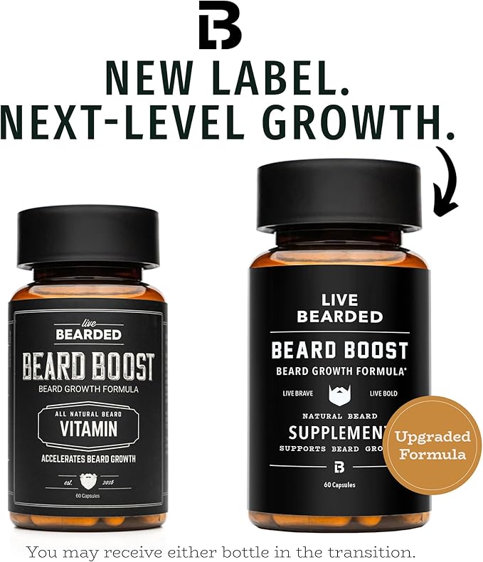 Live Bearded Beard Boost - Beard Growth Vitamins for Men with Biotin Collagen Silica Fo-Ti Root - Facial Hair Growth for Men Made in the USA | 90-Day Supply