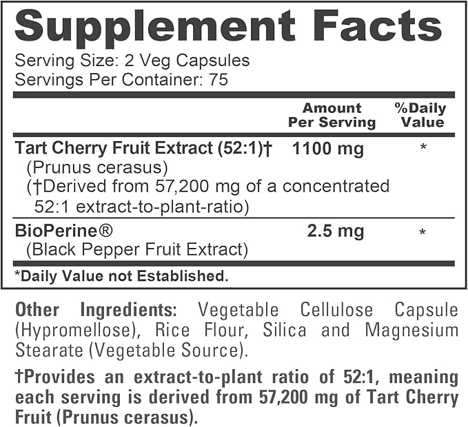 NusaPure Tart Cherry 57200mg per Caps 150 Count Vegan Non-GMO Gluten Free