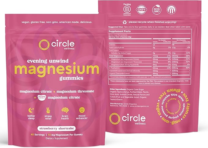 Evening Unwind Magnesium Gummies 40 ct - Magnesium Citrate + L-Threonate + Chamomile + L-Tryptophan for Relaxation &amp Sleep