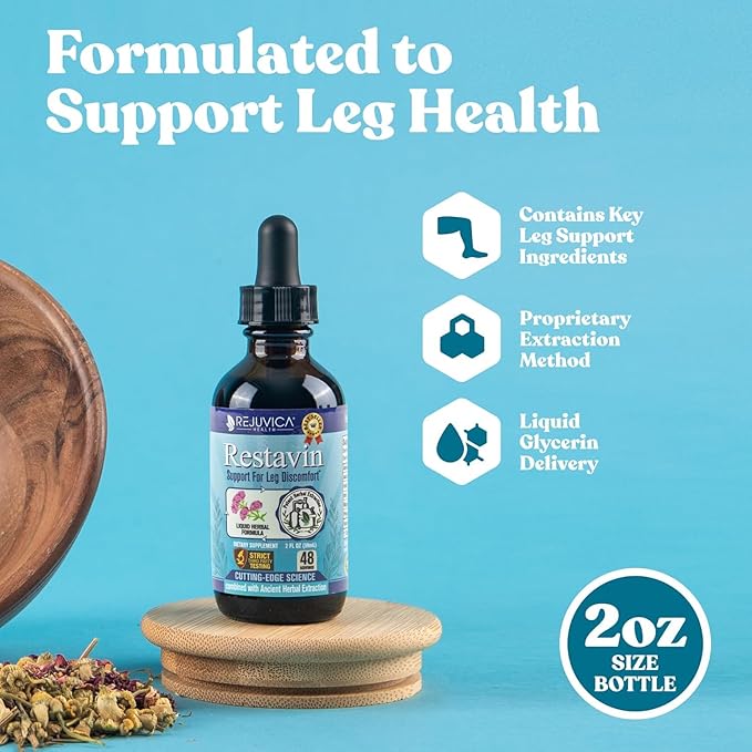 Restavin - Advanced Leg Support Supplement - Liquid Delivery for Better Absorption - Vitamin C Iron Valerian Turmeric Magnesium &amp More!