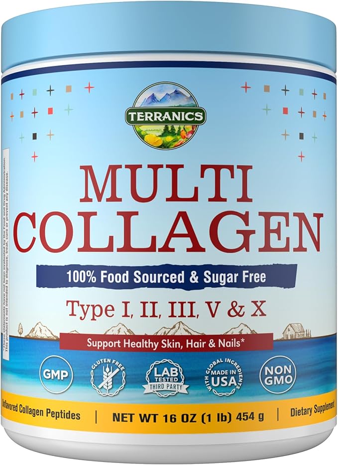 Terranics Multi Collagen Peptides Powder Type I II III V X &amp Moringa Capsules Bundle Hydrolyzed Collagen + 11300mg Pure Moringa Leaf Powder – 16oz Powder + 120 Capsules