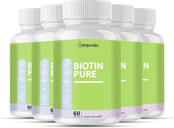 Biotin Pure for Hair Skin &amp Nails Vitamins High Potency Biotin Collagen and Antioxidant Complex 60 Capsules for Growth and Glow (5)