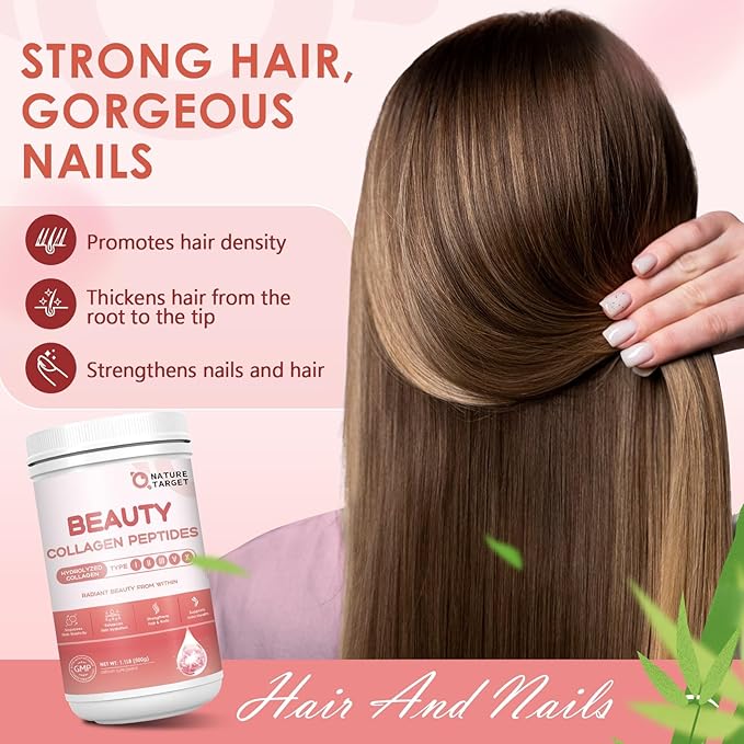 NATURE TARGET Beauty Collagen Peptides Powder for Women Multi Collagen Powder with Vitamin C Biotin Hyaluronic Acid – Unflavored Keto Friendly Easy Dissolve Non-GMO 50 Servings