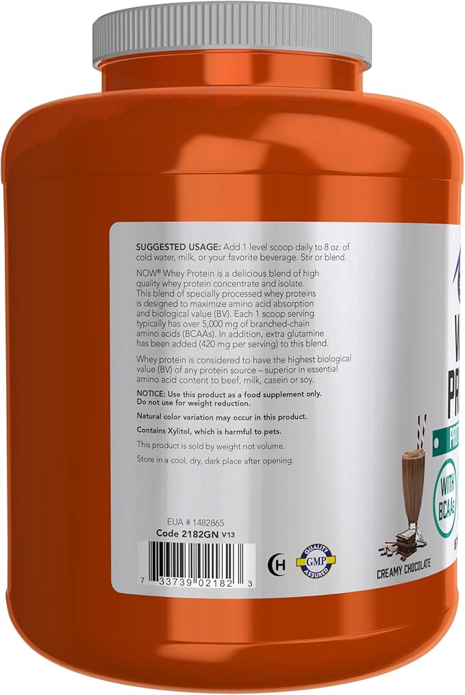 NOW Foods Sports Nutrition Whey Protein 24 g With BCAAs Creamy Chocolate Powder 6-Pound