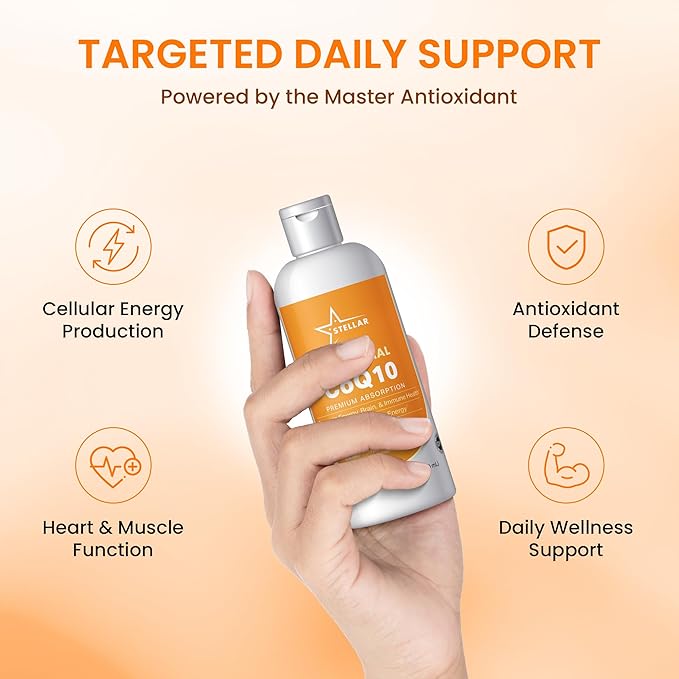 Stellar Liposomal CoQ10 Liquid – Premium Absorption Ubiquinone for Heart Energy &amp Cellular Health – Non-GMO Gluten-Free Third-Party Tested – 4 fl oz (120 mL)