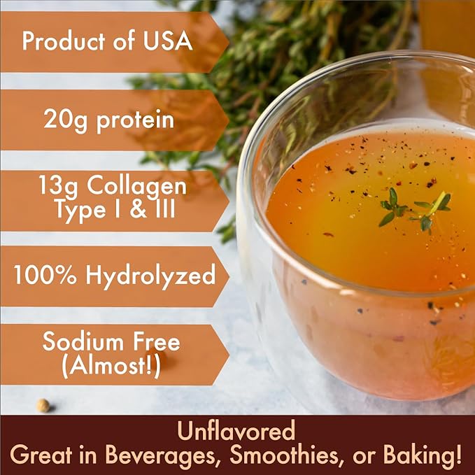 Solo Bone Broth Protein Collagen Powder Low Sodium 16g Hydrolyzed Collagen Type I &amp III for Healthy Skin Nails Hair Joints &amp Digestion Grass Fed 1 lb (Canister - Net Wt. 1 lb. Powder)