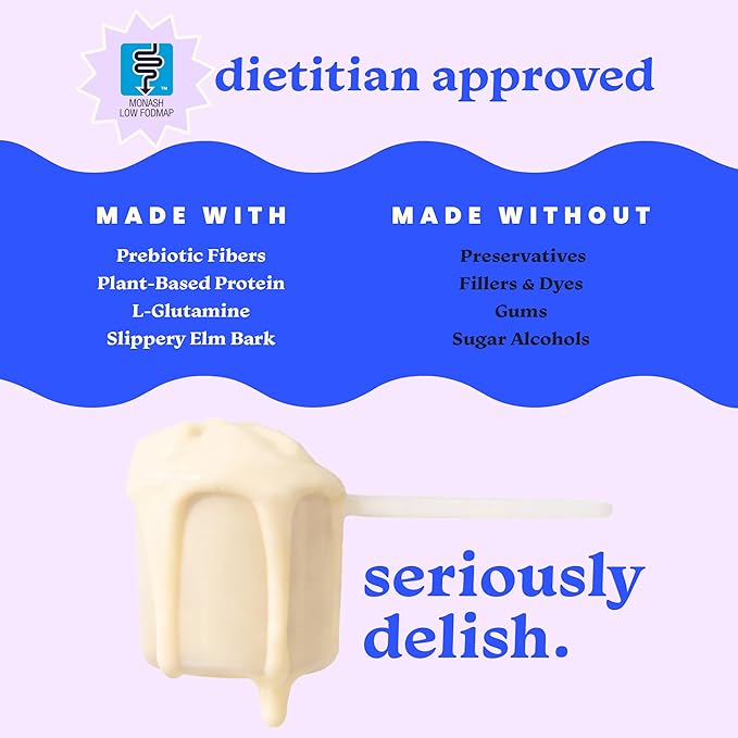 Gut-Friendly Protein Powder + Shaker Bottle for Sensitive Stomachs Low FODMAP 20g Vegan Pea &amp Rice Protein with Prebiotic Fiber Dairy &amp Gluten Free No Gums or Sugar Vanilla Dream