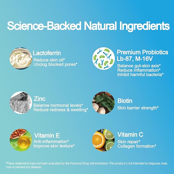 Life-Space Acne Relief + Skin Rebalance Probiotic 6-in-1 Scientific Formula &amp 2 Billion CFU Support Breakout Control &amp Skin Health &amp Gut Health Probiotics for Women &amp Men 30 Vegeta