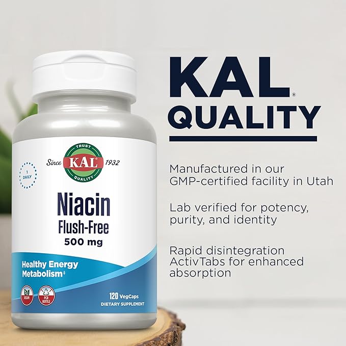 KAL Niacin Flush-Free Capsules 500 Mg 120 Count