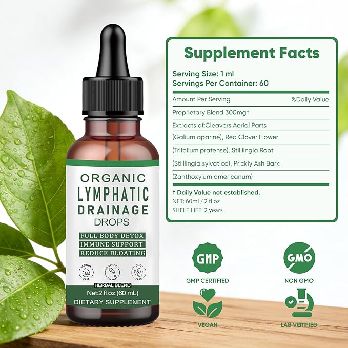 Lymphatic Drainage Drops Lymphatic Support Liquid Drops with Herbal Ingedients Reduce Bloating Full Body Detox &amp Cleanse Promote Circulation Vegan Non-GMO (60ml) (1)