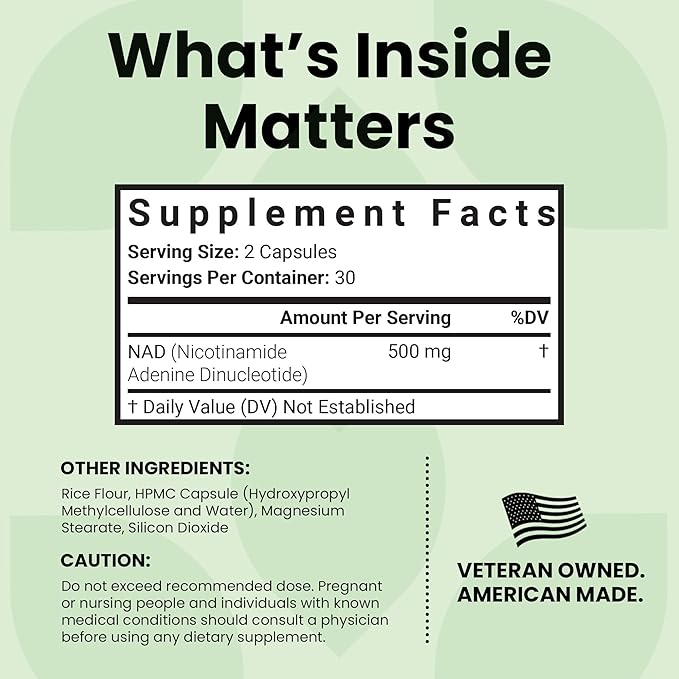 Luma Nutrition NAD+ Supplement 500mg Per Serving (250mg per Capsule) – Aging Plus Energy Metabolism &amp Cellular Support – Pure NAD Supplements for Women &amp Men Made in USA
