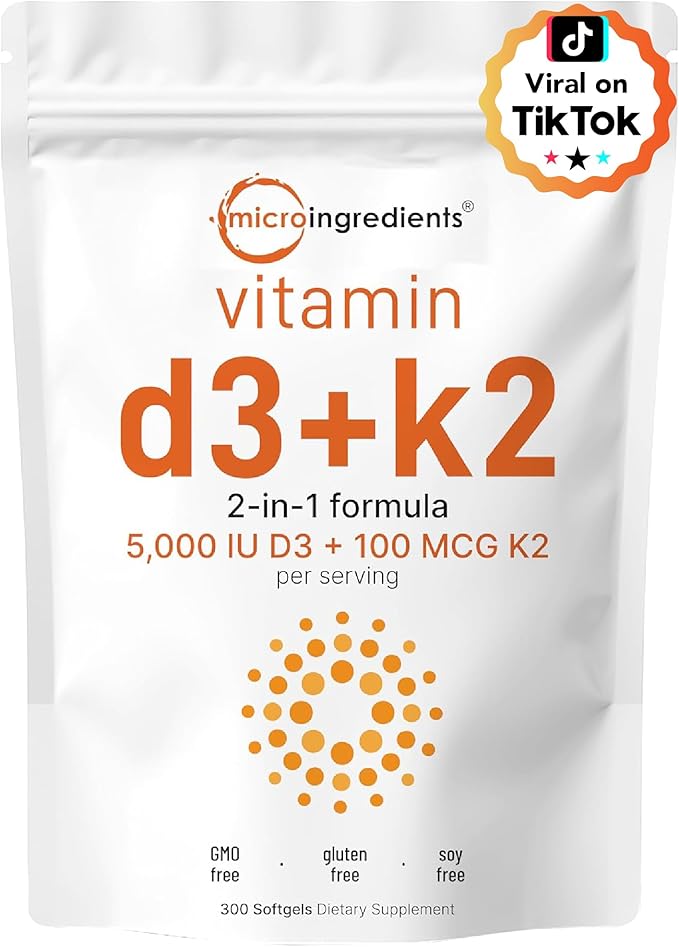Micro Ingredients Vitamin D3 5000iu + K2 100mcg Softgels &amp Hair Vitamins Complex Capsules Bundle 2 Pack | Essential Sunshine Vitamins | 14-in-1 Advanced Hair Growth Support