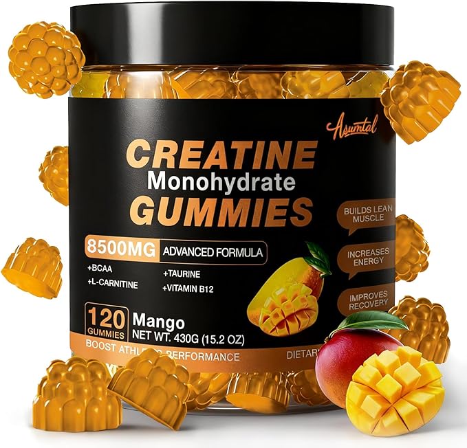 Creatine Monohydrate Gummies 8500 MG for Men and Women Creatine Monohydrate Supplement for Muscle Growth Strength &amp Energy Support Pre Workout Gummies 120 Count Mango Flavor