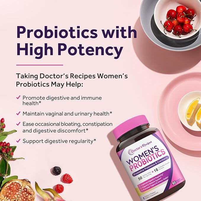 Doctor's Recipes Women’s Probiotic &amp CoQ10 Bundle Digestive Vaginal &amp Urinary Health Heart &amp Vascular Health Delayed Release Probiotic Capsules 60ct &amp CoQ10 Softgels 120 ct