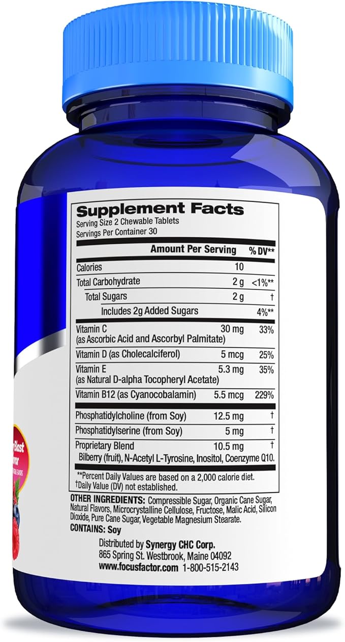 Focus Factor Kids Complete Daily Chewable Vitamins: Multivitamin &amp Neuro Nutrient (Brain Function) w/Vitamin B12 C D3-60 Count
