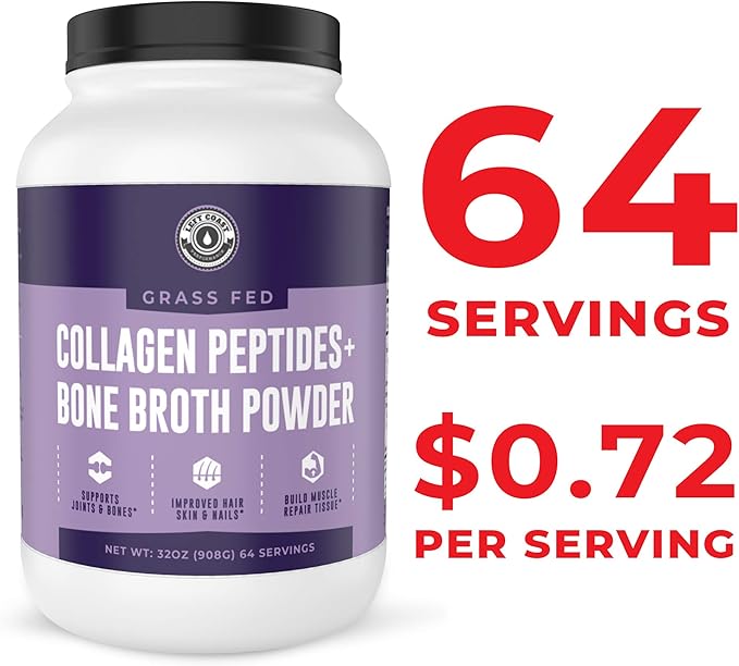 Left Coast Performance Collagen Bone Broth Powder 2lb Bone Broth with Grass Fed Collagen Peptides. Unflavoured Grass Fed Hydrolyzed Beef Zero Carb Dairy Free Protein Powder. 64 Servings