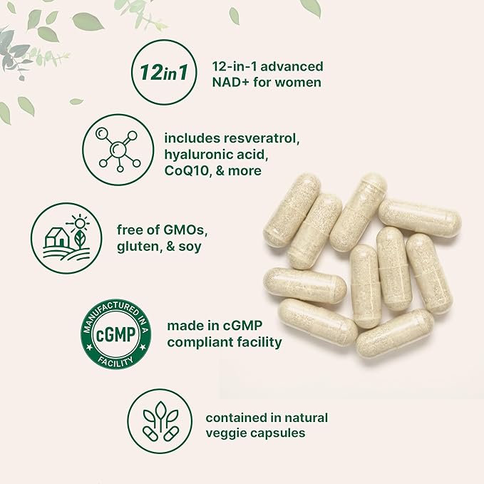 Micro Ingredients Liposomal NAD+ for Women Complex 180 Veggie Capsules | NMN Pathway Supplement | 12-in-1 Advanced NAD Formula with Resveratrol Hyaluronic Acid Glutathione &amp Collagen