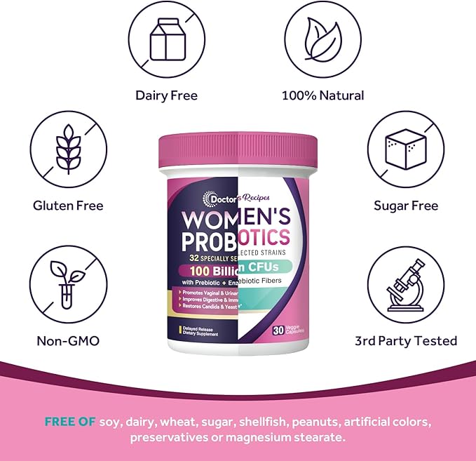 Doctor's Recipes Women’s Probiotics Bundle Vaginal Urinary Digestive &amp Immune No Yeast Non-GMO Shelf Stable Delayed Release