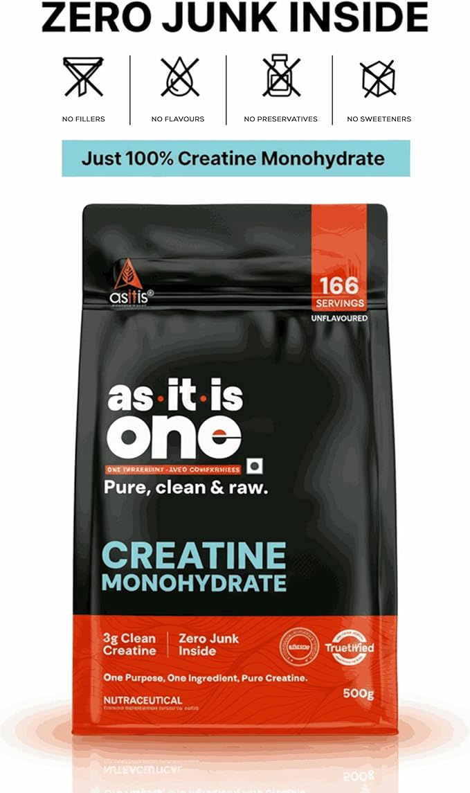 AS-IT-IS Nutrition Creatine Monohydrate 500gms/17.6 Oz | USA Labdoor Certified for Accuracy &amp Purity No Preservatives Gluten-free Vegan Friendly Post-workout Supplement