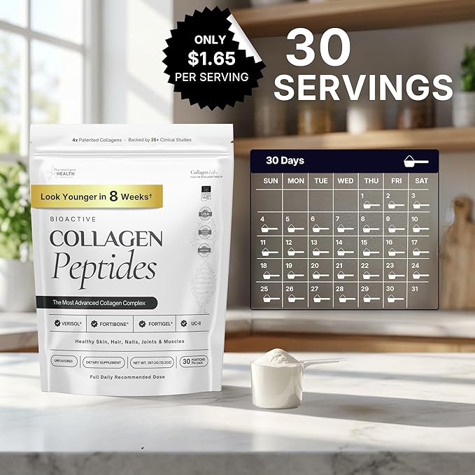 The Intelligent Health FORTIBONE® FORTIGEL® &amp VERISOL® Premium Bioactive Collagen Peptides Powder Bone Support Functional Blend Grass Fed Bovine Hydrolyzed Collagen Unflavored 30 Servings